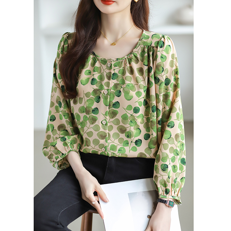 Round neck large yard tops loose floral shirt