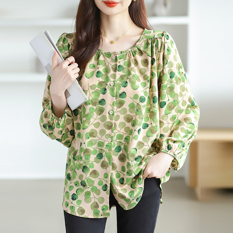 Round neck large yard tops loose floral shirt