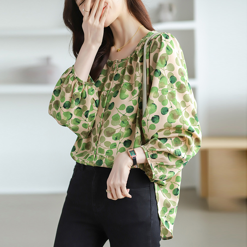 Round neck large yard tops loose floral shirt