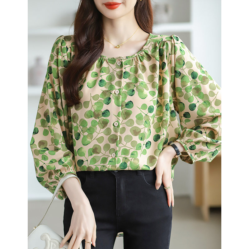 Round neck large yard tops loose floral shirt