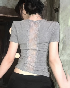 Gray slim dazzle tender lace T-shirt