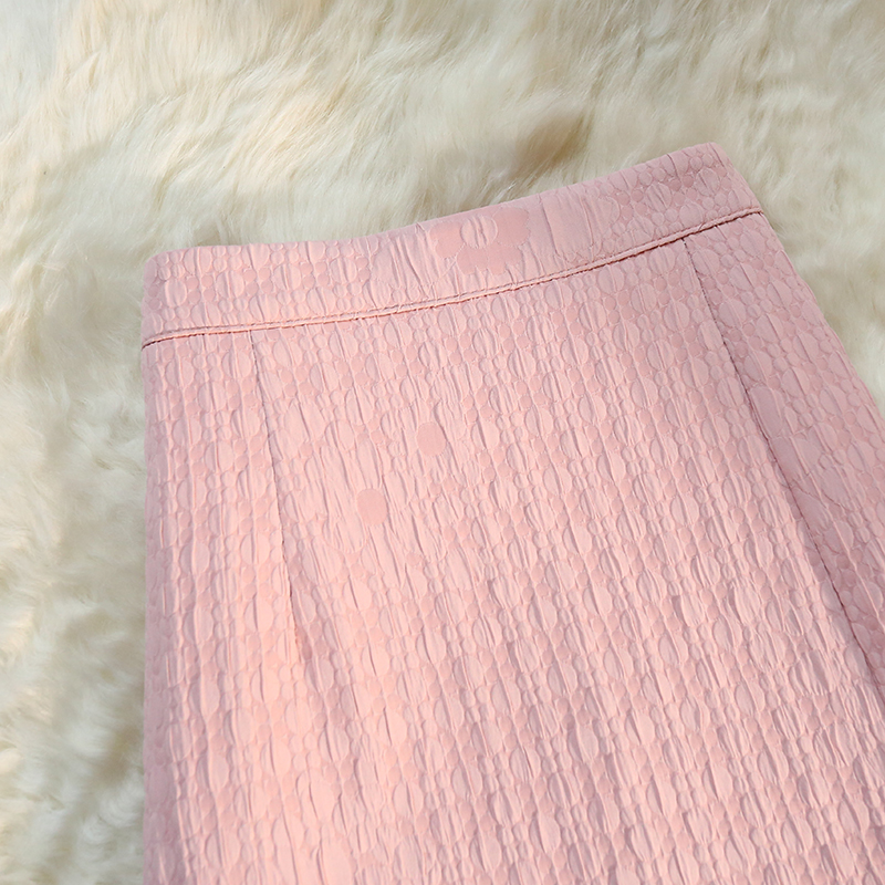 Long pink drape skirt package hip high waist one step skirt