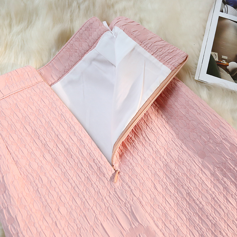 Long pink drape skirt package hip high waist one step skirt