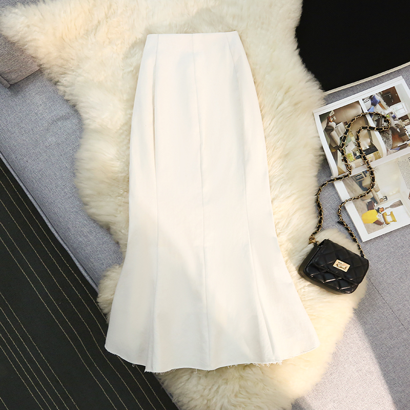 Spring and autumn splice long high waist A-line skirt for women