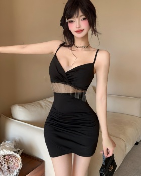 Tassels sling hollow bottoming short sexy splice dress