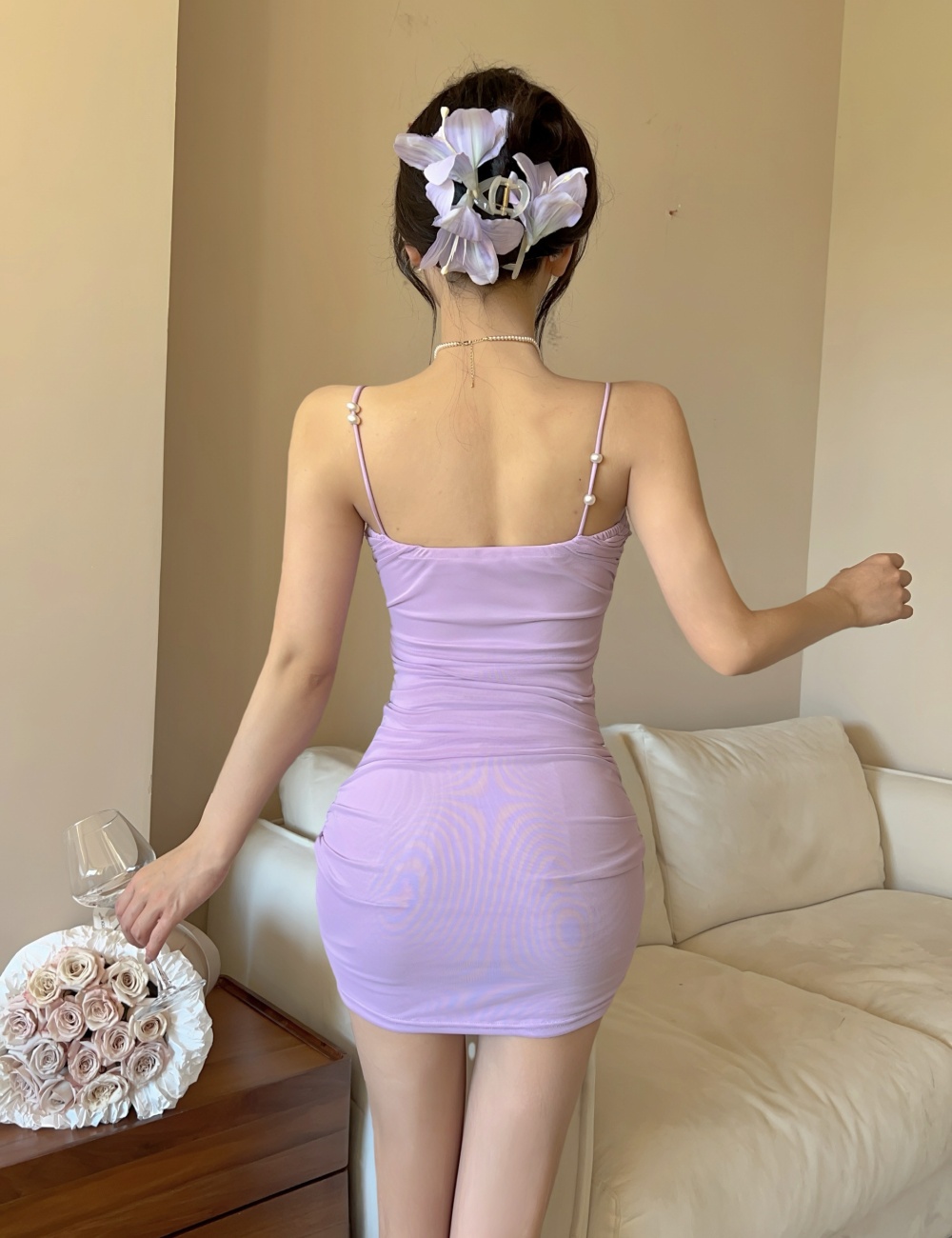 Sling sexy package hip bottoming short gauze dress