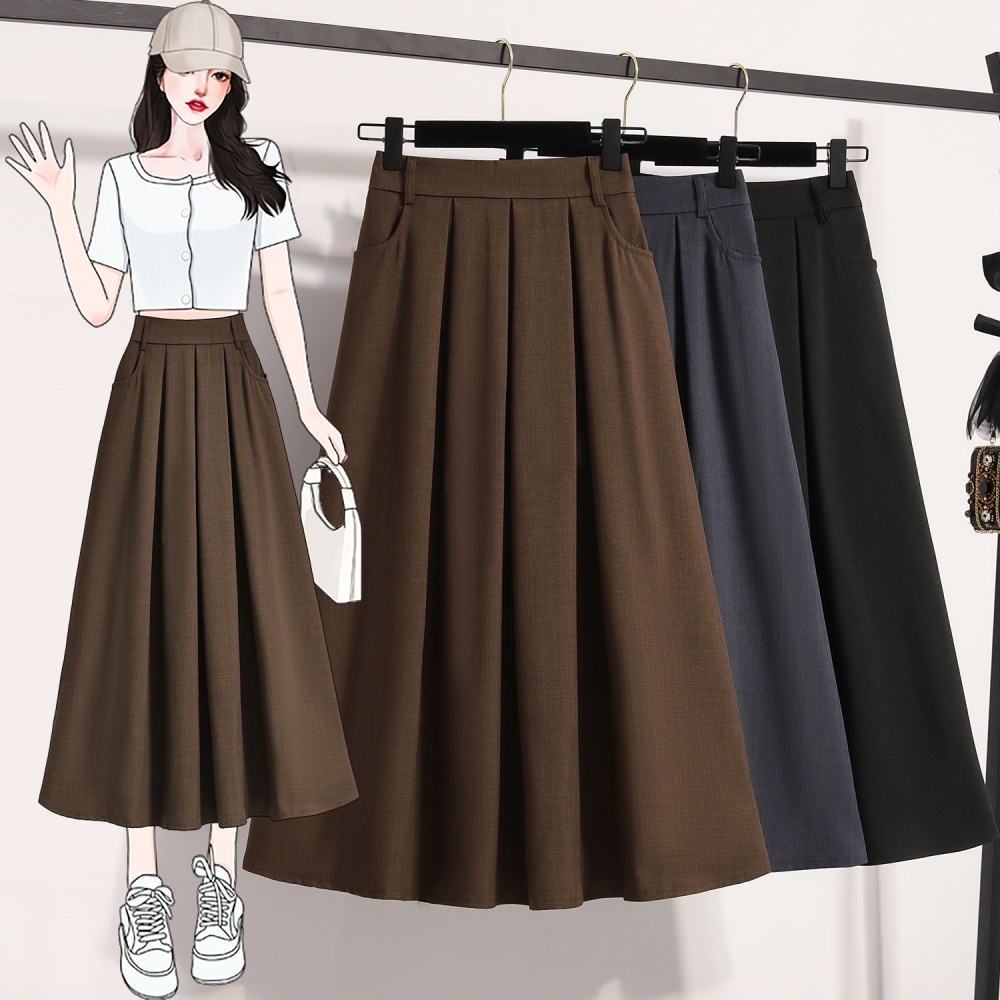 A-line pleated skirt slim long skirt