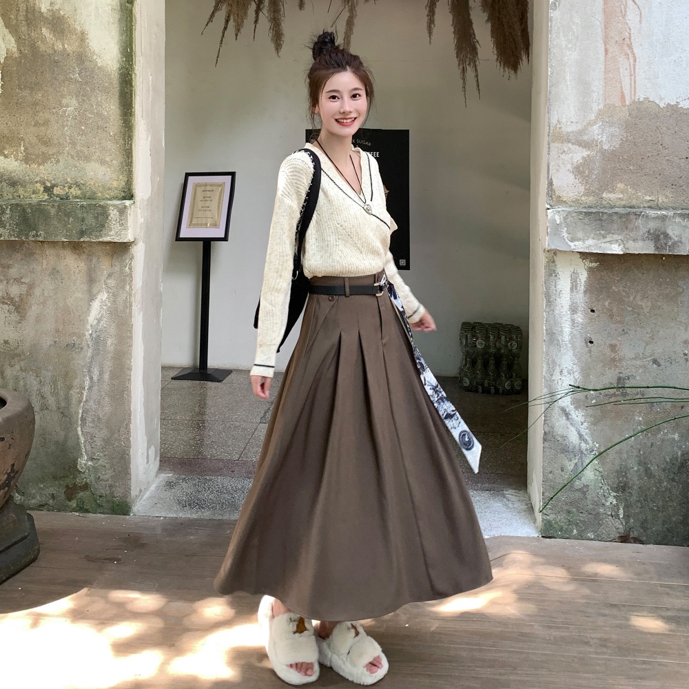 A-line long long skirt high waist skirt