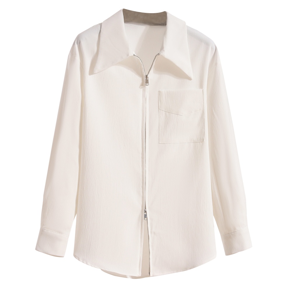 Zip long sleeve white coat temperament France style shirt