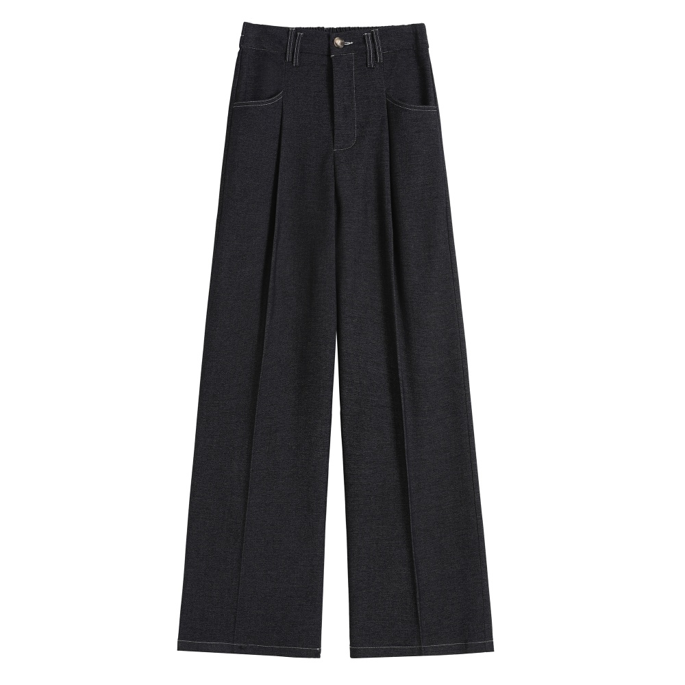 Denim crimp loose wide leg pants blue drape casual pants