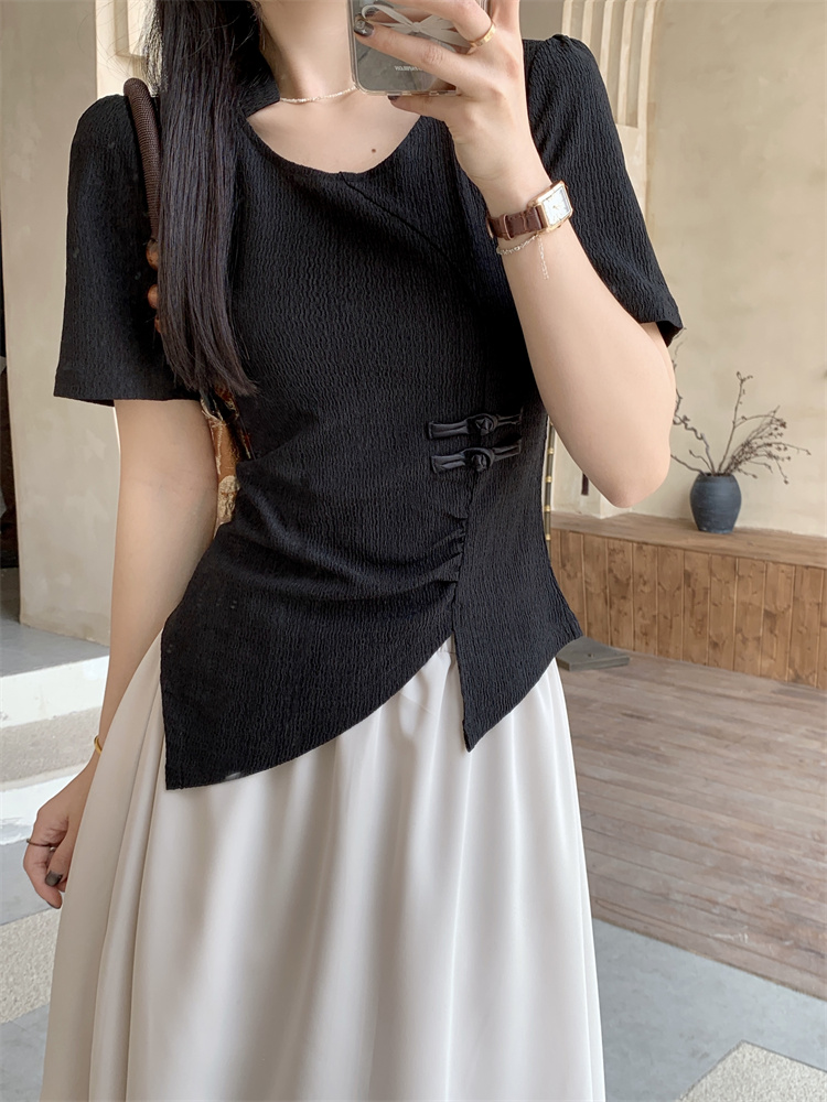 Chinese style tops pinched waist skirt 2pcs set for women