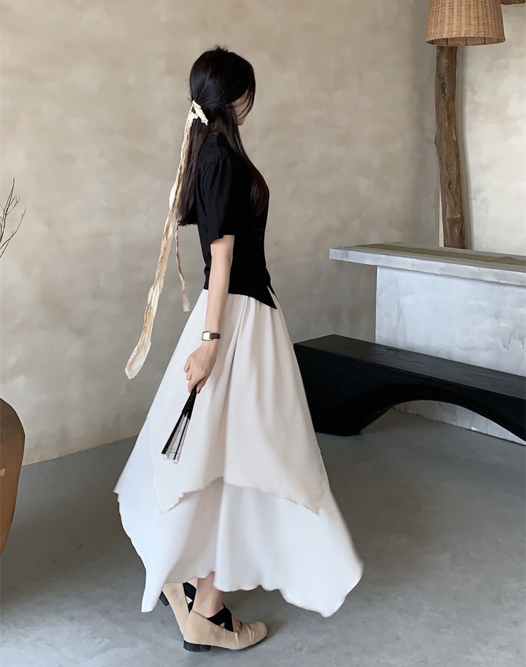 Chinese style tops pinched waist skirt 2pcs set for women