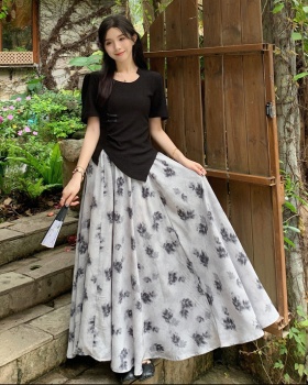 Summer slim tops Chinese style skirt 2pcs set for women