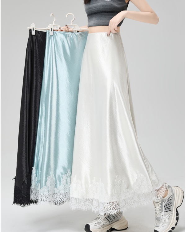 Package hip A-line skirt satin lace long skirt for women