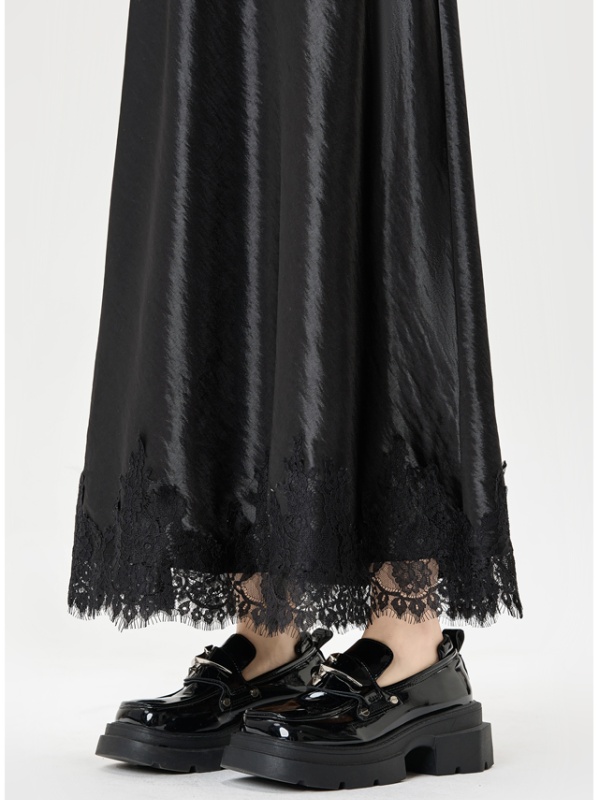 Package hip A-line skirt satin lace long skirt for women