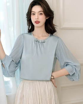 Crimp stereoscopic tops refinement splice shirt for women