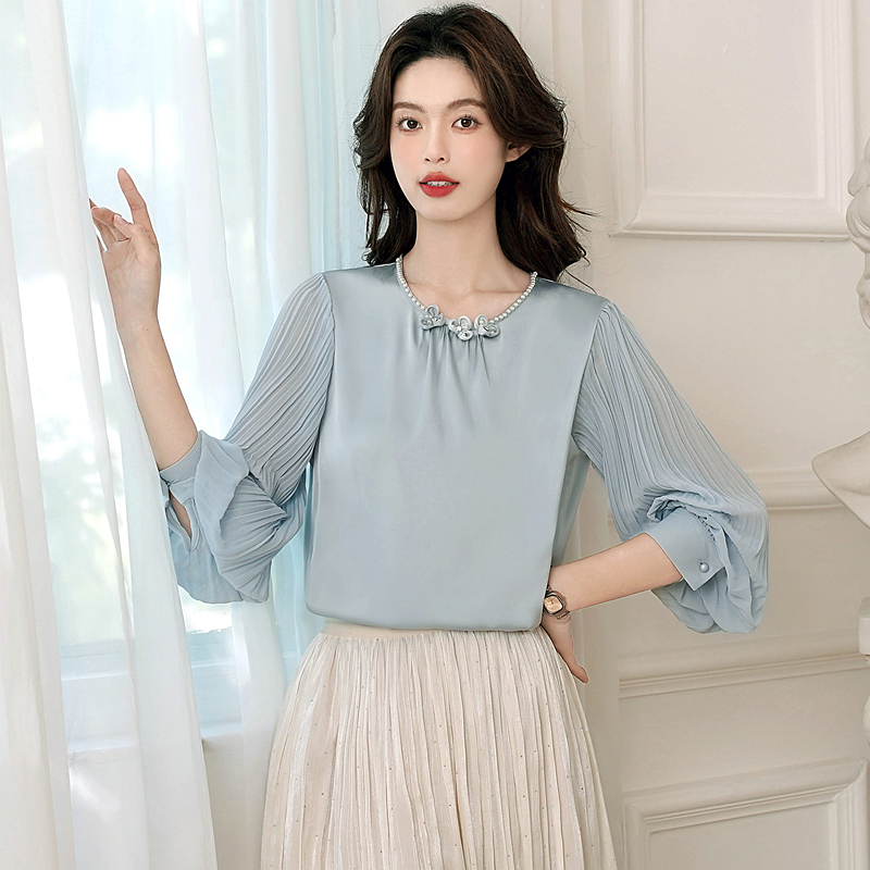 Crimp stereoscopic tops refinement splice shirt for women