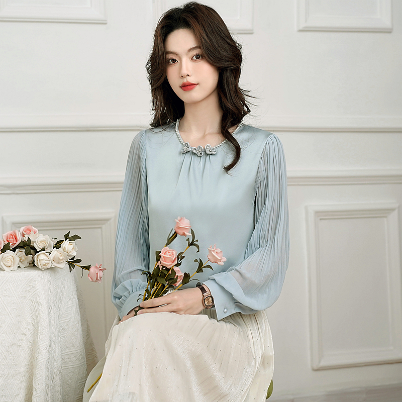 Crimp stereoscopic tops refinement splice shirt for women