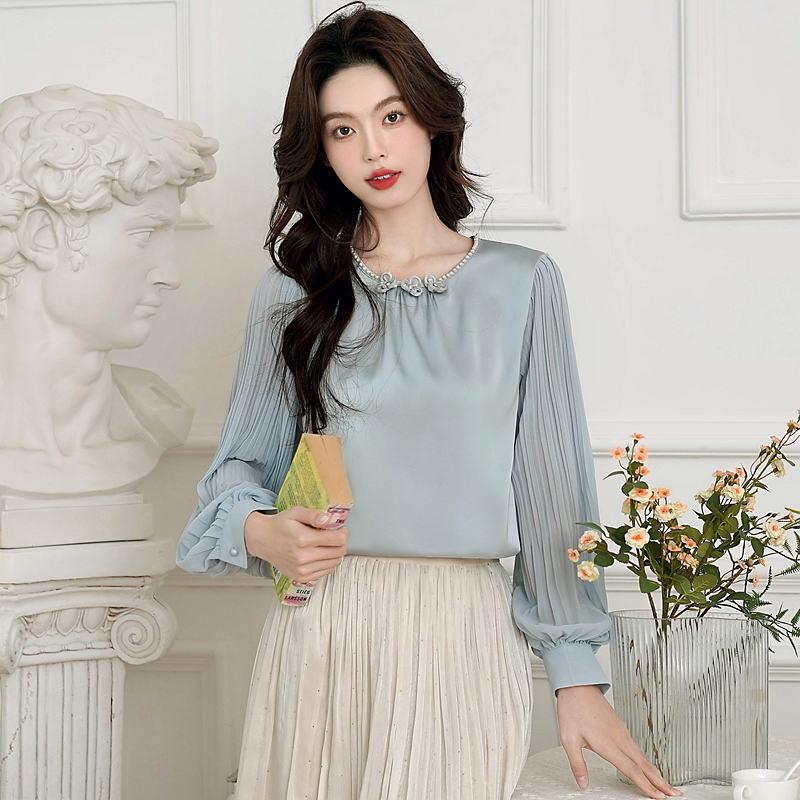 Crimp stereoscopic tops refinement splice shirt for women