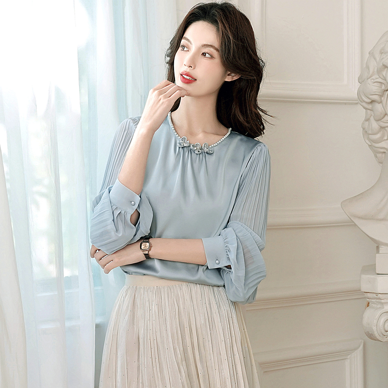 Crimp stereoscopic tops refinement splice shirt for women