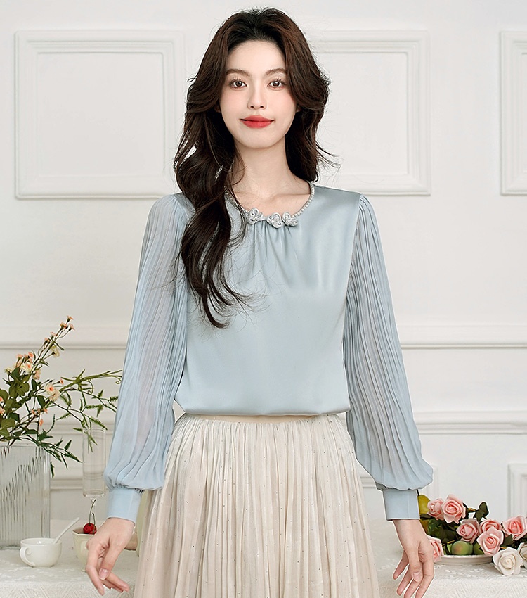 Crimp stereoscopic tops refinement splice shirt for women