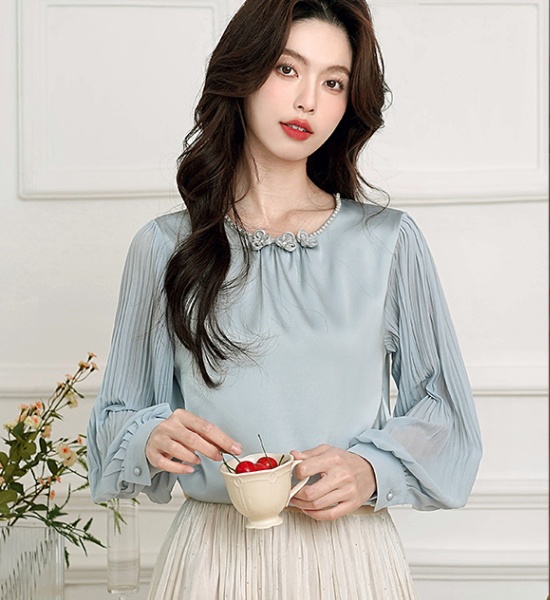 Crimp stereoscopic tops refinement splice shirt for women