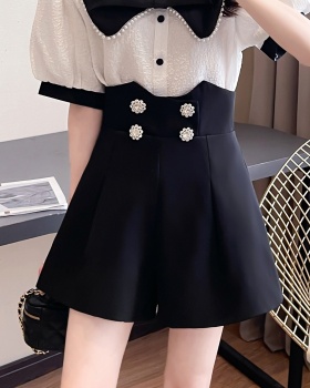 Summer irregular Hepburn style light rhinestone shorts