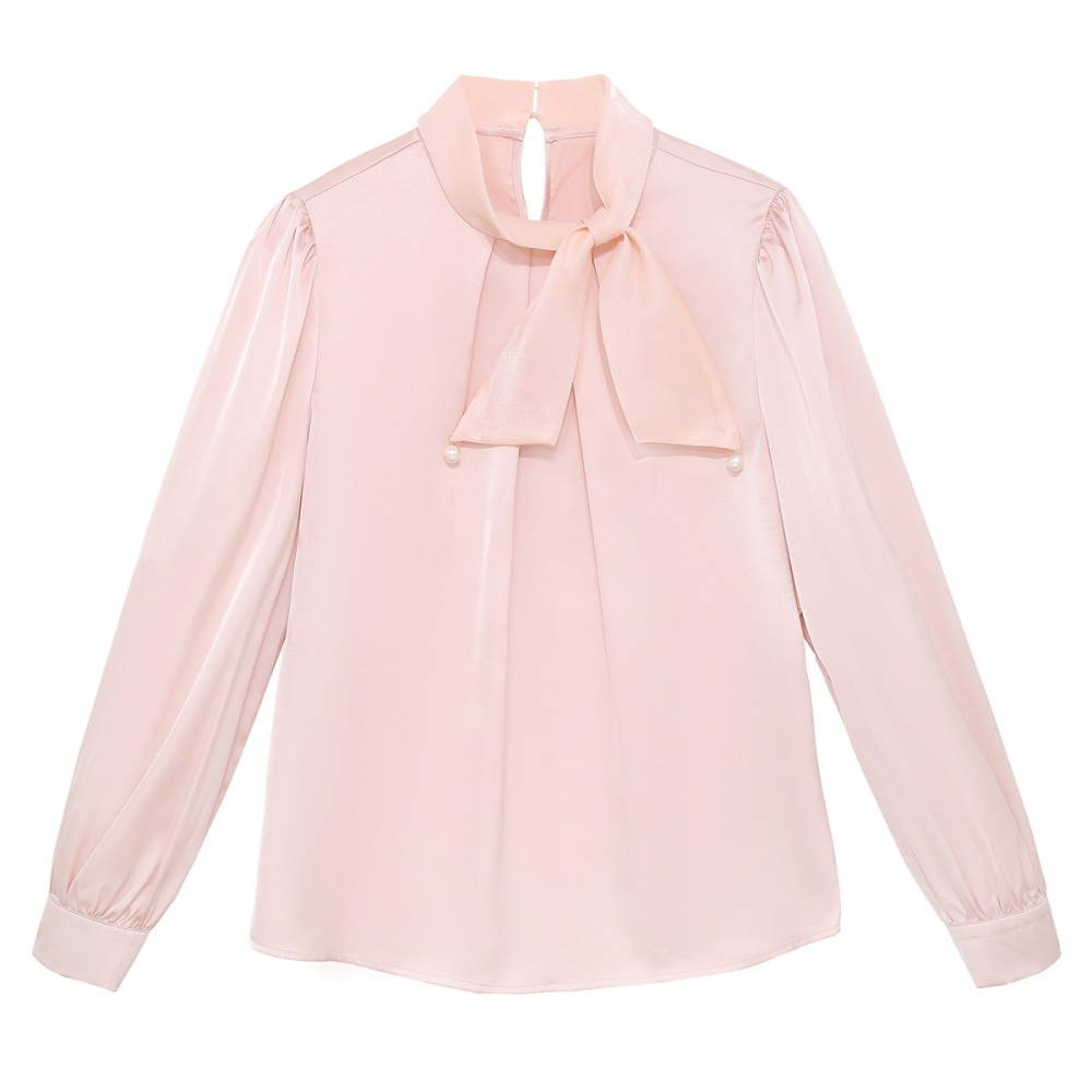 Tender satin bow shirt drape commuting spring tops for women