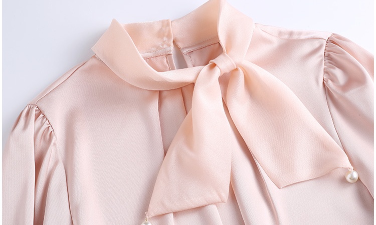 Tender satin bow shirt drape commuting spring tops for women