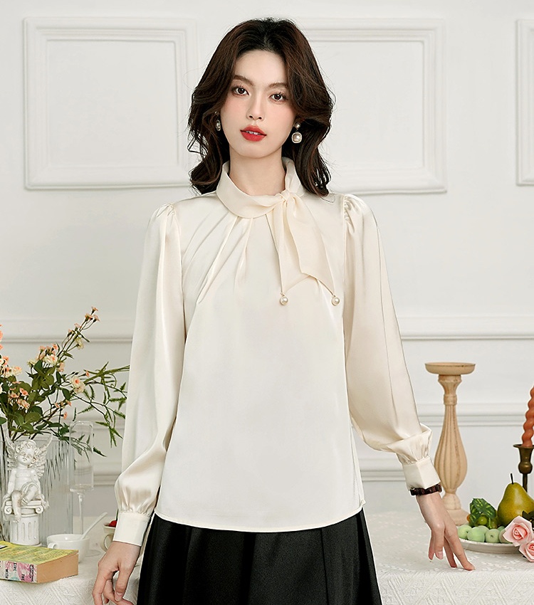 Tender satin bow shirt drape commuting spring tops for women