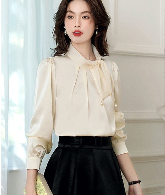 Tender satin bow shirt drape commuting spring tops for women