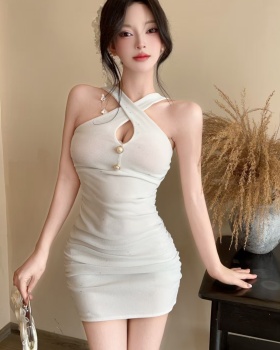 Cross hollow package hip sexy halter dress