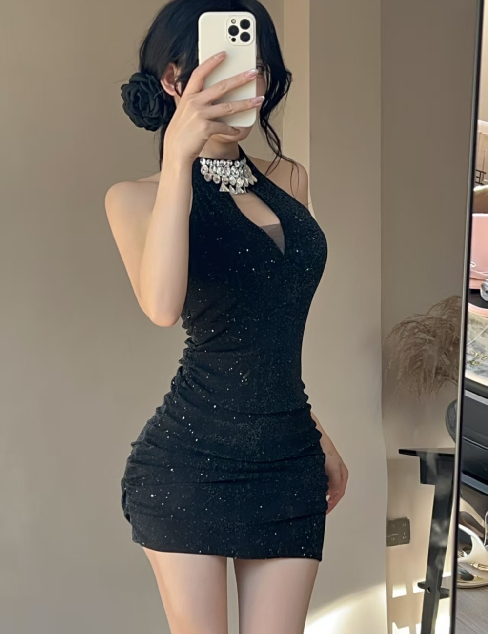 Short bottoming sleeveless package hip sexy dress