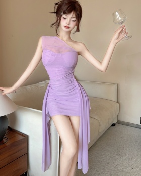 Sling short tassels irregular bandage dress