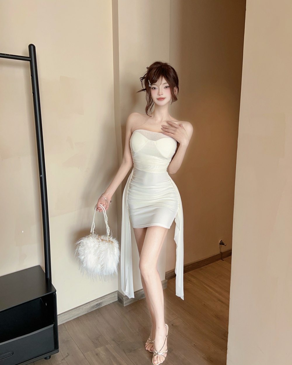 Sling short tassels irregular bandage dress