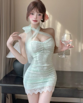 Gauze lace splice bandage sexy package hip dress