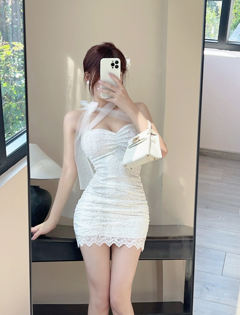 Gauze lace splice bandage sexy package hip dress