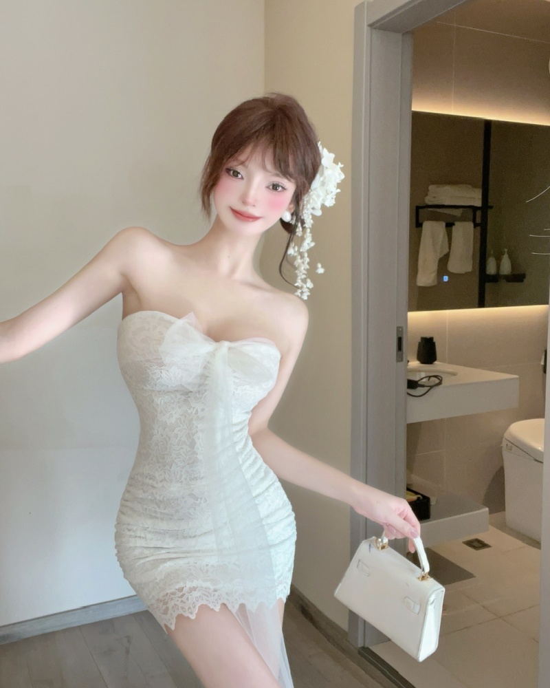 Gauze lace splice bandage sexy package hip dress