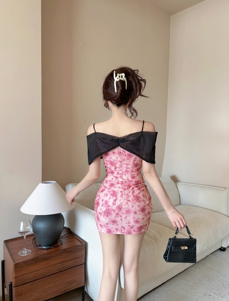 Printing mixed colors short sexy splice dress