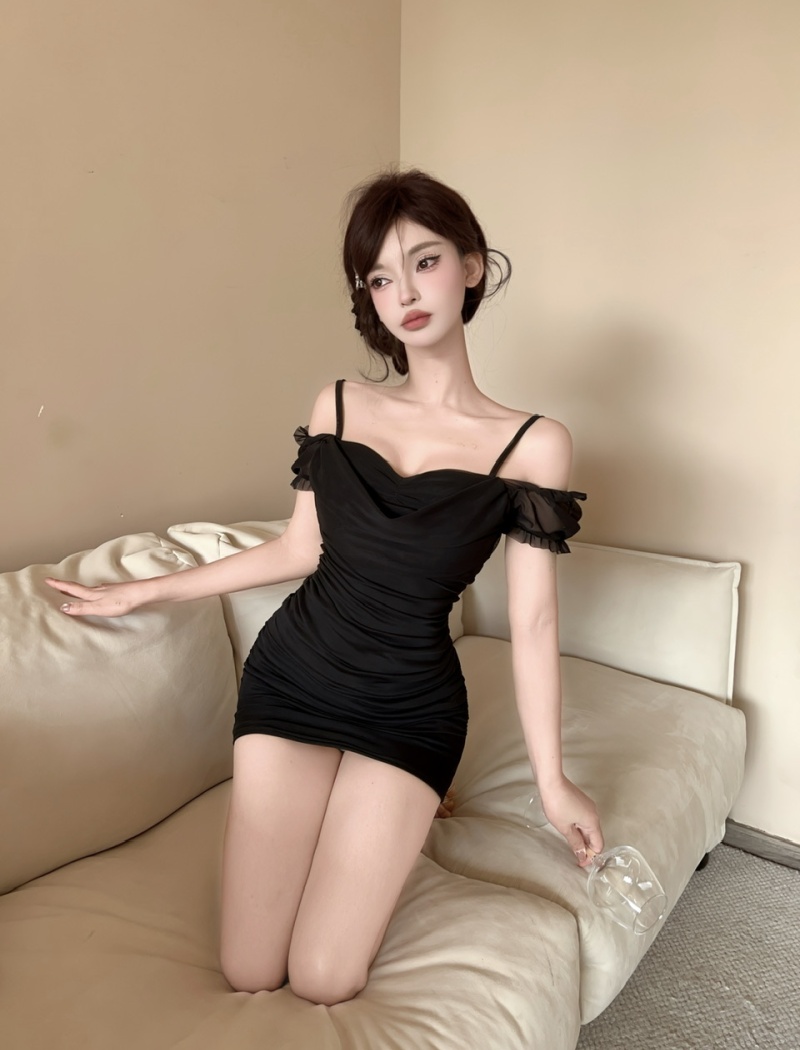 Strapless sling bottoming gauze package hip dress