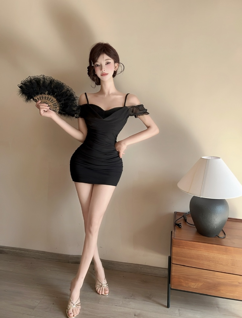 Strapless sling bottoming gauze package hip dress