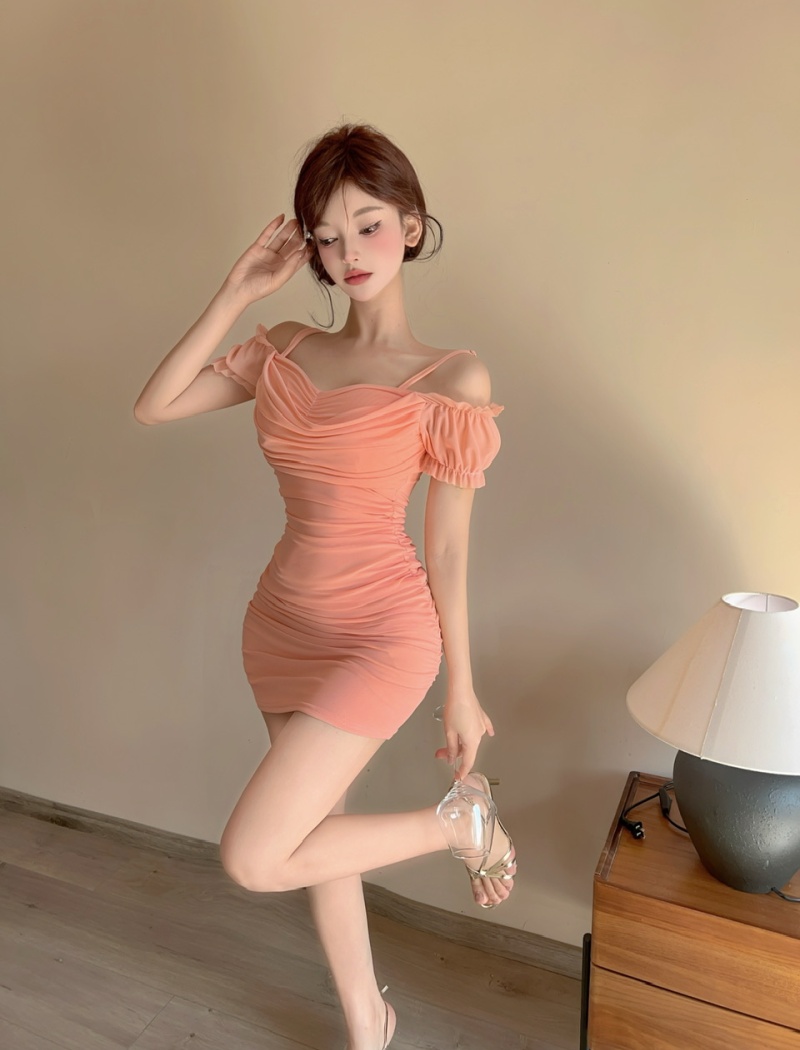 Strapless sling bottoming gauze package hip dress