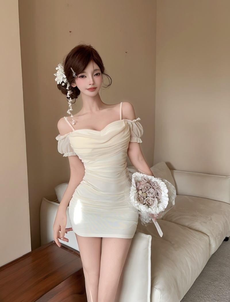 Strapless sling bottoming gauze package hip dress