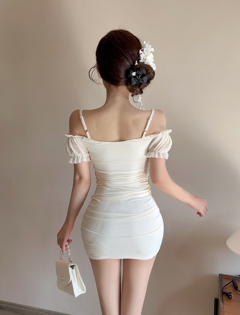 Strapless sling bottoming gauze package hip dress