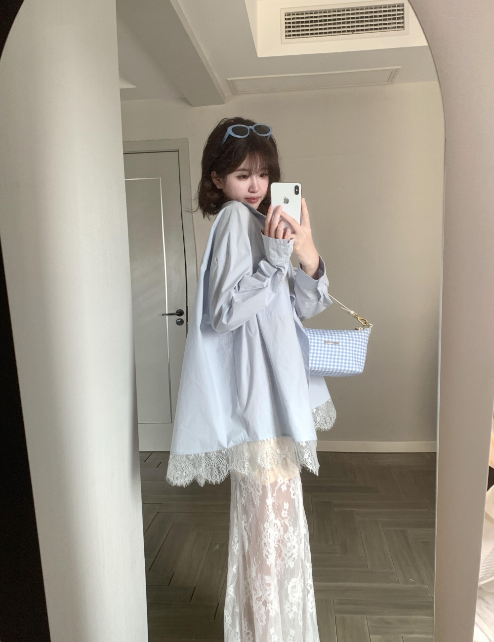 Long loose shirt all-match lace skirt 2pcs set