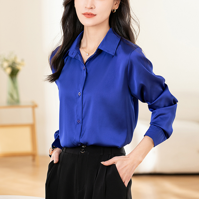 Satin spring long sleeve temperament shirt for women