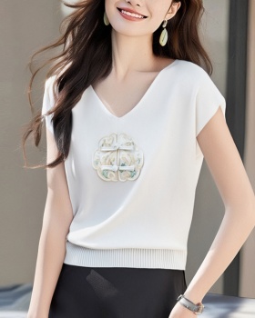 Summer Chinese style tops embroidered T-shirt for women