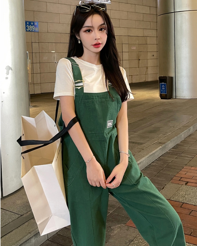 Summer straight pants jumpsuit fashion bib pants a set