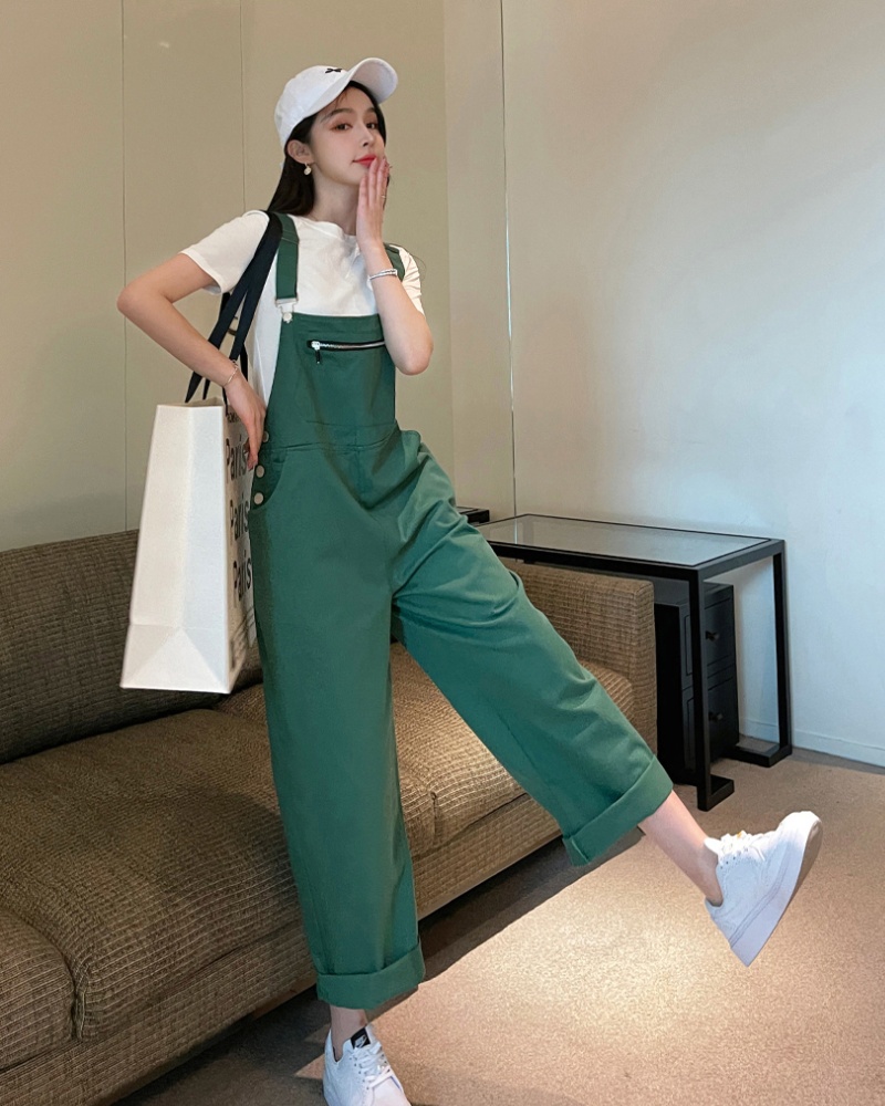 Summer straight pants jumpsuit fashion bib pants a set