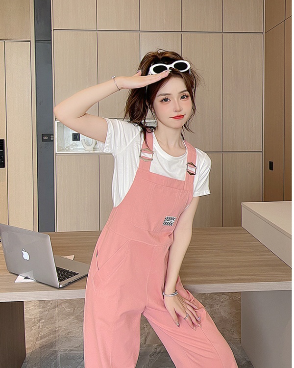 Summer straight pants jumpsuit fashion bib pants a set